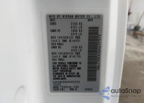 2016 Nissan Nv200 Sv z USA, uszkodzony, nr VIN 3N6CM0KN3GK697979